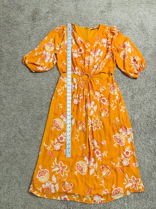 Collective Concepts Floral Midi Dress Women size Medium Orange Cutout Ring Dress - Picture 7 of 12